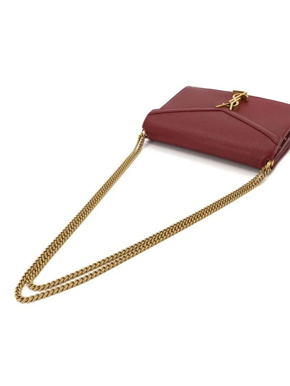 Saint Laurent Cassandra Envelope Chain Shoulder Bag Leather Red Gold